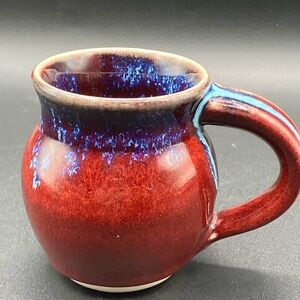 SMP Smokey Mountain Pottery Fat Belly Mug Eggplant and Blue Drip Glaze 10 fl oz